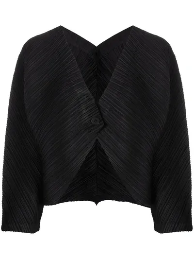 Issey Miyake Pleated Cropped Cardigan In Black