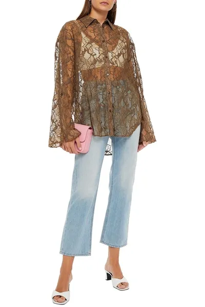 Msgm Oversized Corded Lace Shirt In Brown