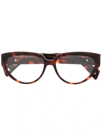 Lanvin Logo-plaque Tortoiseshell-effect Glasses In Brown