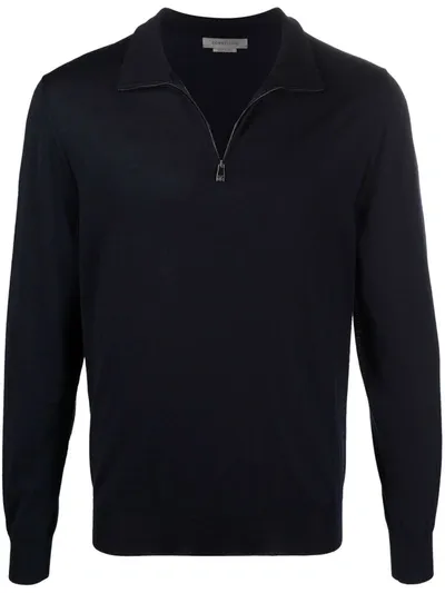 Corneliani Diamond Knit Wool Jumper In Blue