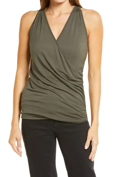 Loveappella Faux Wrap Tank In Olive