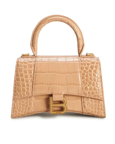 Balenciaga Hourglass Xs Crocodile-embossed Top-handle Bag In Orange