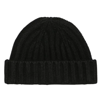 Aspesi Black Ribbed Cashmere Beanie In Nero