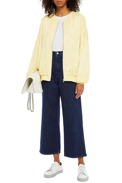 American Vintage Jade Oversized Satin Bomber Jacket In Pastel Yellow