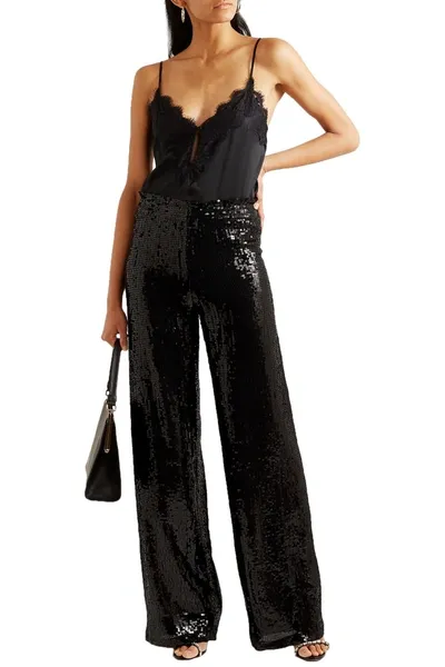 Alice And Olivia Elba Sequined Crepe Wide-leg Pants In Black