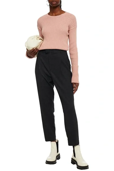 Red Valentino Cropped Pleated Mélange Tapered Pants In Black