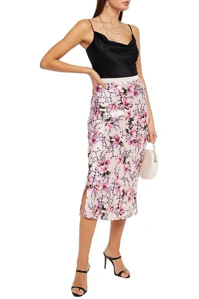 Cami Nyc Jessica Floral-print Silk-satin Midi Skirt In Pink