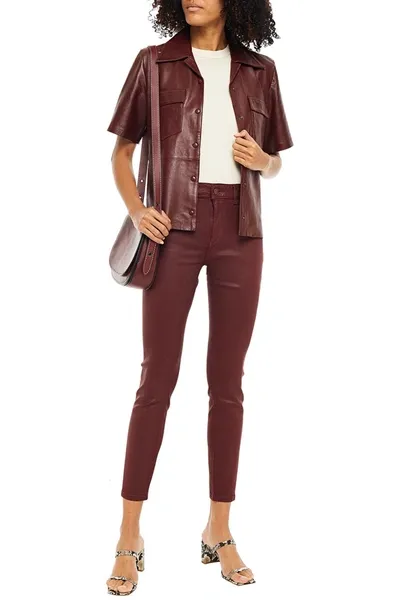 Dl1961 Fflorence Cropped Coated Mid-rise Skinny Jeans In Merlot