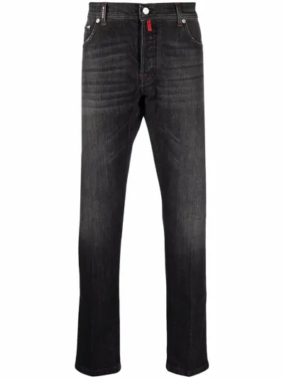 Kiton Logo-patch Denim Jeans In Black