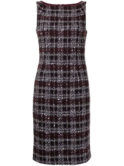 Paule Ka Tweed Checked Fitted Midi Dress In Purple