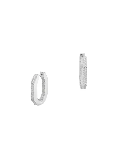 Swarovski Dextera  Crystal Rhodium-plated Small Octagonal Hoop Earrings In Silver