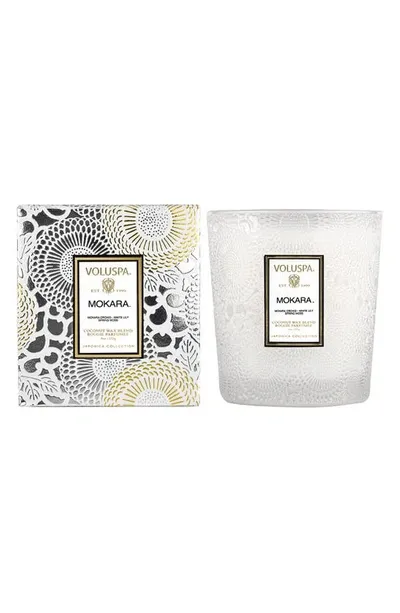 Voluspa Mokara Embossed Glass Classic Candle In White