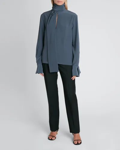 Givenchy Tie-neck Silk Blouse In Steel Blue