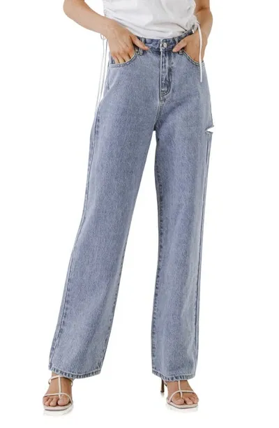 Grey Lab High Waist Cutout Detail Jeans In Denim