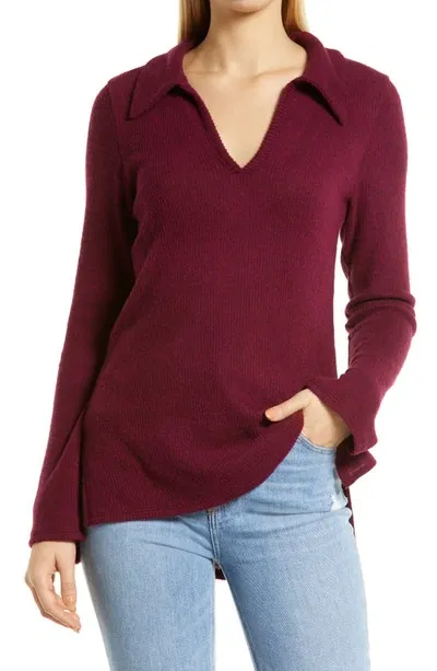 Loveappella Spread Collar Knit Shirt In Burgundy