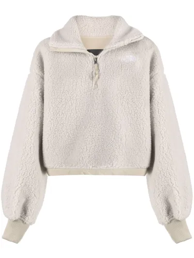 The North Face Faux-sherpa Embroidered-logo Sweatshirt In Neutrals