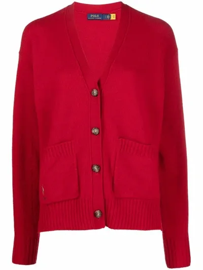 Polo Ralph Lauren Logo-embroidered V-neck Cardigan In Red