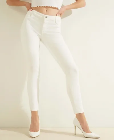 Guess Womens Eyelet Tie Front Sexy Pin Up Shirt Mid Rise Sexy Curve Skinny Jeans In Optic White Rinse