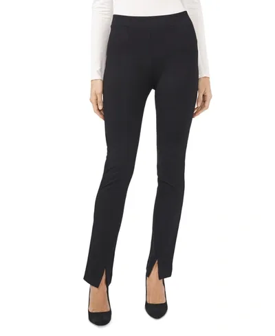 Cece Front-slit Straight-leg Ponte Pants In Rich Black