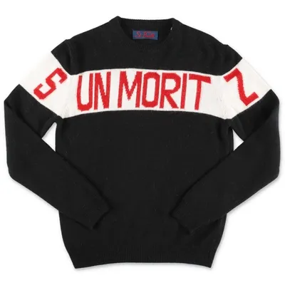 Mc2 Saint Barth Teen Logo Intarsia Knit Jumper In Nero