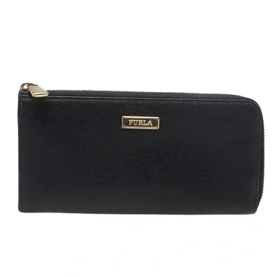 Pre-owned Furla Black Leather Zip Around Wallet