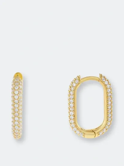 Adinas Jewels Mini Pave Oval Huggie Hoop Earrings In Gold Vermeil Sterling Silver