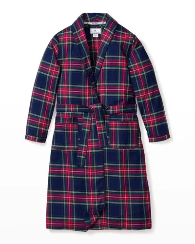 Petite Plume Kid's Windsor Tartan Plaid Robe In Navy