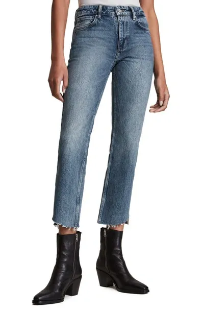 Allsaints Barely Step Hem Straight Leg Jeans In Light Indigo