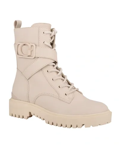 Guess Women's Orana Combat Booties Women's Shoes In Ivory - Synthetic