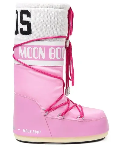 Moon Boot X Gcds Icon Knit Band Snow Boots In Pink ,white