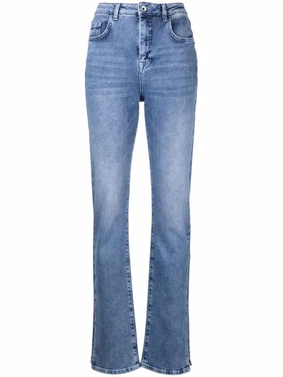 Patrizia Pepe Slit Cuffs Straight-legged Jeans In Blue