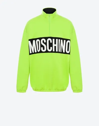 Moschino Logo Band Organic Cotton Sweatshirt In Acid Green