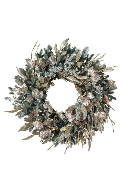 Balsam Hill Champagne & Crystal Pre Lit Artificial Wreath In Led Clear