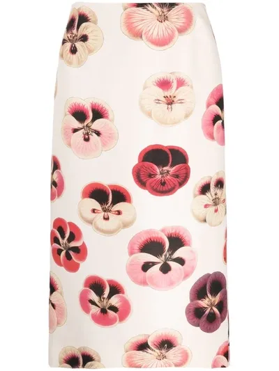 La Doublej Pansy Floral-print Pencil Skirt