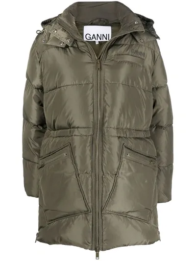 Ganni Oversize Midi Puffer Jacket In Green