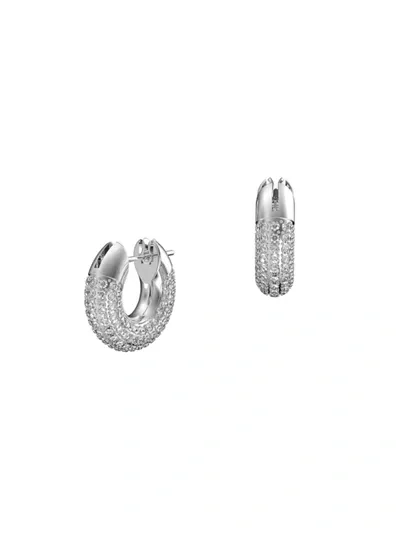 Swarovski Dextera Hoop Earrings Pave Small White Rhodium Plated In Silver