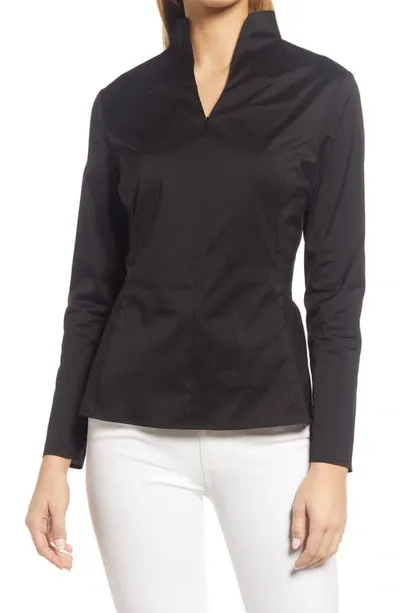 Ming Wang Quarter Zip Funnel Neck Shirt In Black