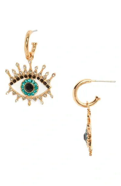 Kurt Geiger Evil Eye Huggie Drop Earrings In Teal