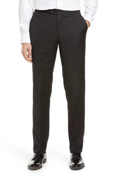 Hickey Freeman Wool Flat Front Tuxedo Pants In Black