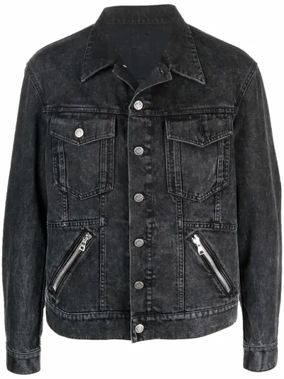 Balmain Zip-pockets Denim Jacket In Black