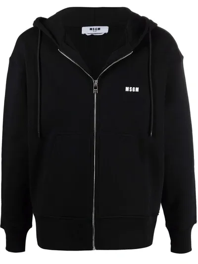 Msgm Logo-print Cotton Hoodie In Black