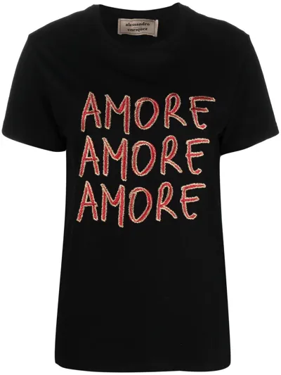 Alessandro Enriquez Amore Embroidered-logo T-shirt In Black