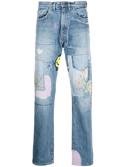 Kapital Okabilly Straight-leg Patchwork Embroidered Jeans In Blue