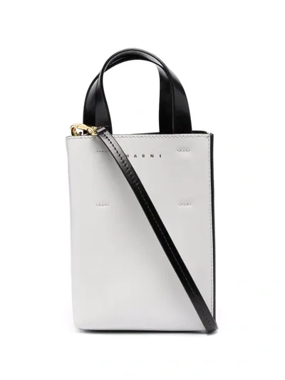 Marni Two-tone Leather Tote Bag In 灰色