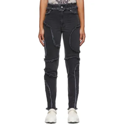 Eckhaus Latta El Frayed Raw Edge High Waist Jeans In Grey