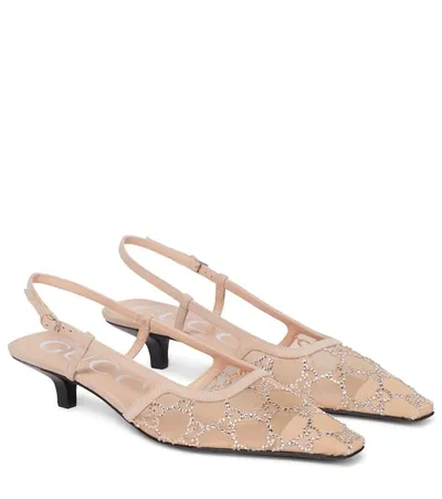 Gucci Gg Embellished Slingback Pumps In Lt Powder/skin Rose