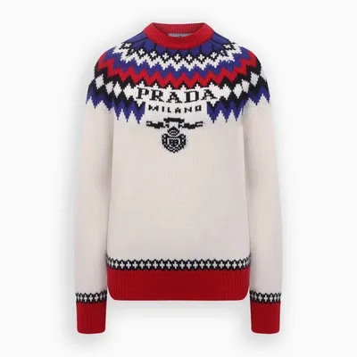 Prada White/red/blue Motif Sweater