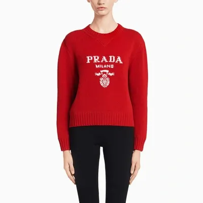 Prada Red Logoed Crewneck Sweater