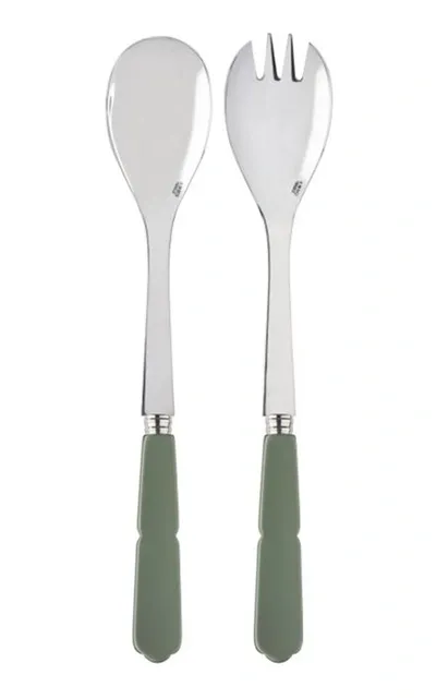 Sabre Gustave Two-piece Stainless Steel And Acrylic Salad Set In Green,grey