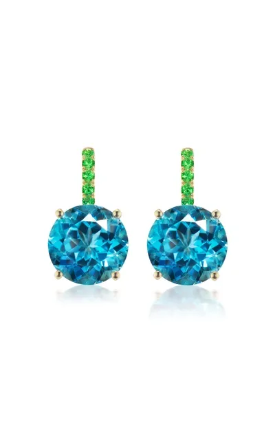 Jane Taylor Cirque 14k Yellow Gold Topaz; Tsavorite Earrings In Blue